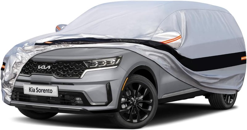 Holthly غطاء سيارة SUV 10 طبقات مخصص لكيا سورينتو (2012-2024) مقاوم للماء لجميع الأحوال الجوية للسيارات، غطاء كامل خارجي لحماية من المطر والشمس والأشعة فوق البنفسجية. فضي - Image 1